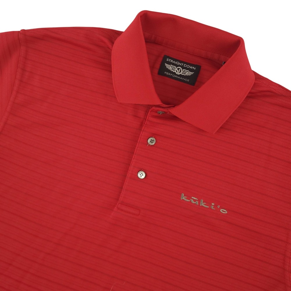 Straight Down Polo Shirt Mens M Red Stripe Kukio Logo Golf Performance Top